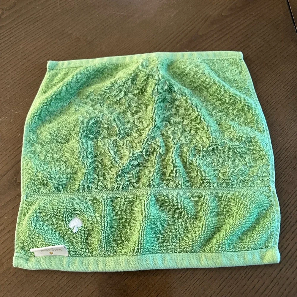 Kate‎ Spade 2 Pcs Bath Washcloths Green Dot Textured 12'' 100% Cotton Logo